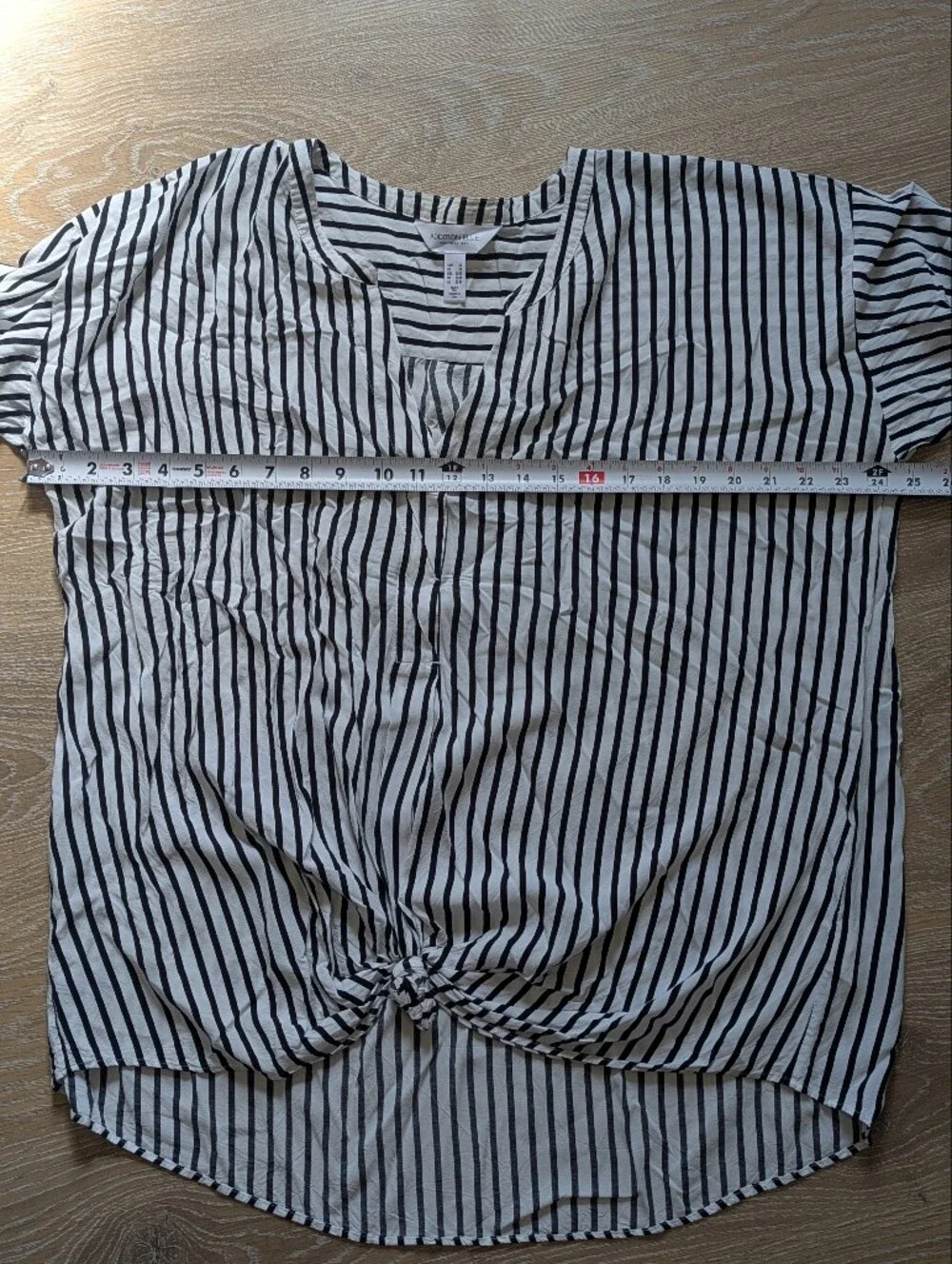 Addition Elle Womens Black White Vertical Striped Knot-Front Blouse Coastal Chic - Picture 8 of 9